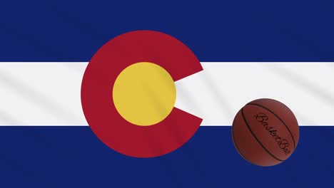 colorado flag waving and basketball ball rotates, loop