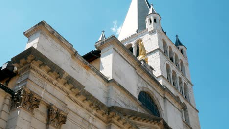 tracking shot on the bell tower of a church in the center of annecy, france