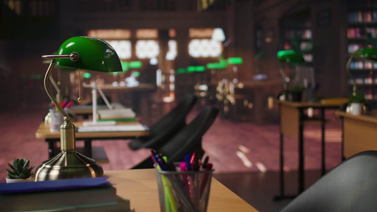 una acogedora sala de estudio en una biblioteca antigua.