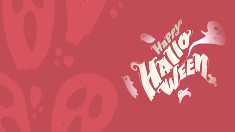 animation of happy halloween text and ghost over red background