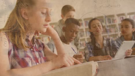 animación de gráficos matemáticos sobre una clase de estudiantes diversos en la escuela