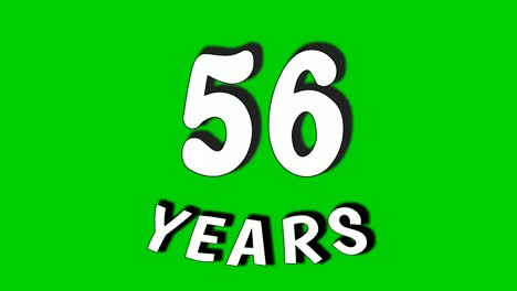 56 years text animation motion graphics on green screen.fifty six celebration, anniversary, birthday concept. chroma key background
