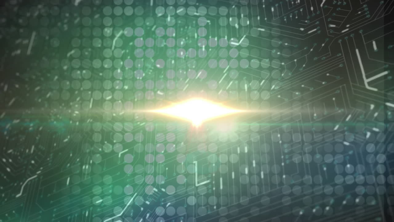 animación de puntos brillantes sobre una placa de circuitos de computadora