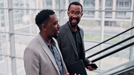 escalator, discussion and business men