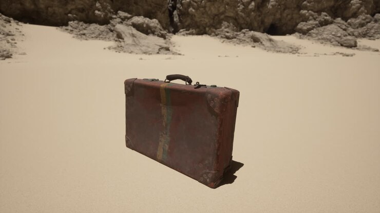 Valigia vintage abbandonata nel deserto