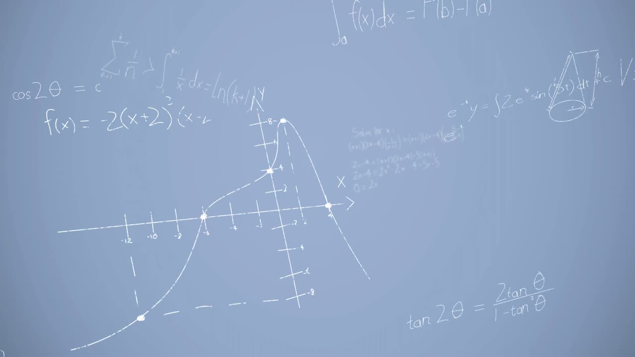 파란색 배경 위의 수학 방정식의 애니메이션