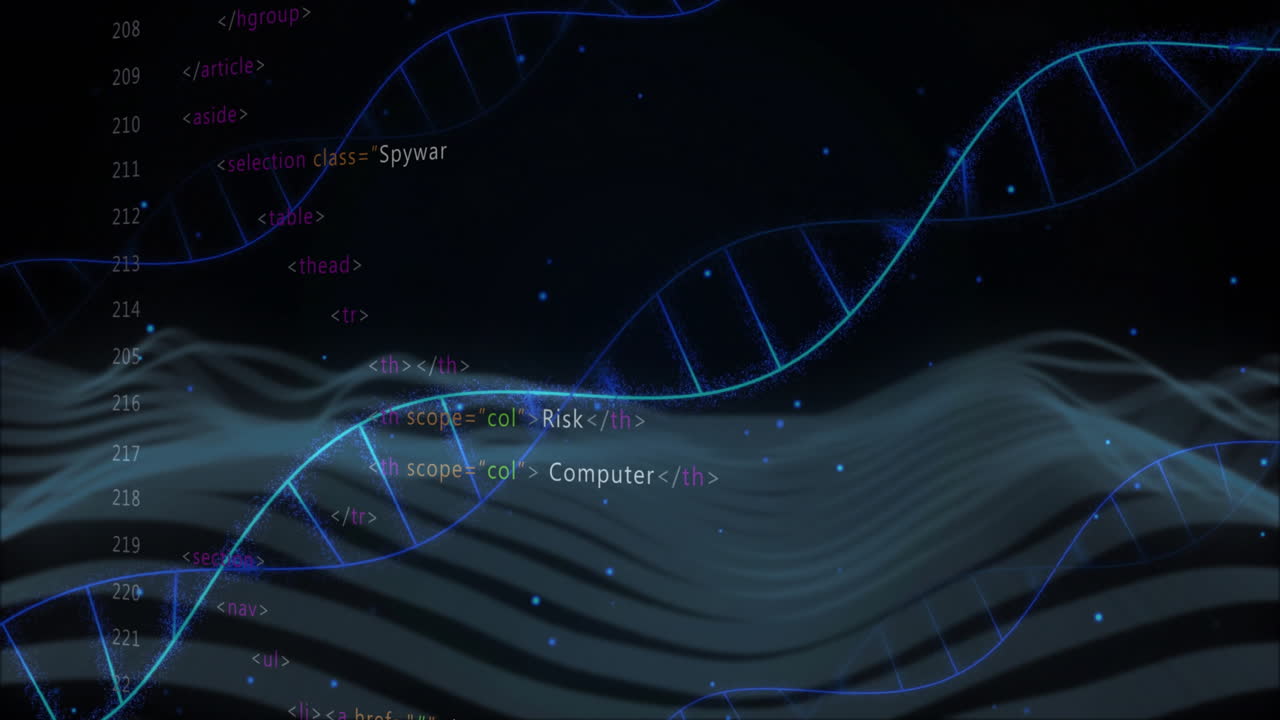 DNA strands and coding elements over abstract waves and binary data