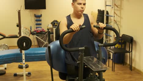 boy with disabilities  patient going through physical rehabilitation therapy.