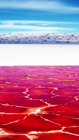 abstract landscape with cracked red earth and blue sky