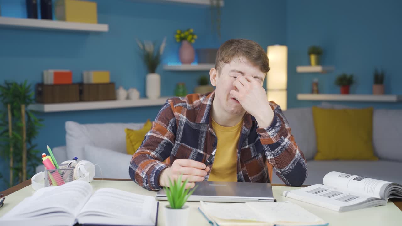 Depressed crying student.