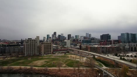 downtown denver colorado skyline showing commons park perspective and surrounding urban buildings