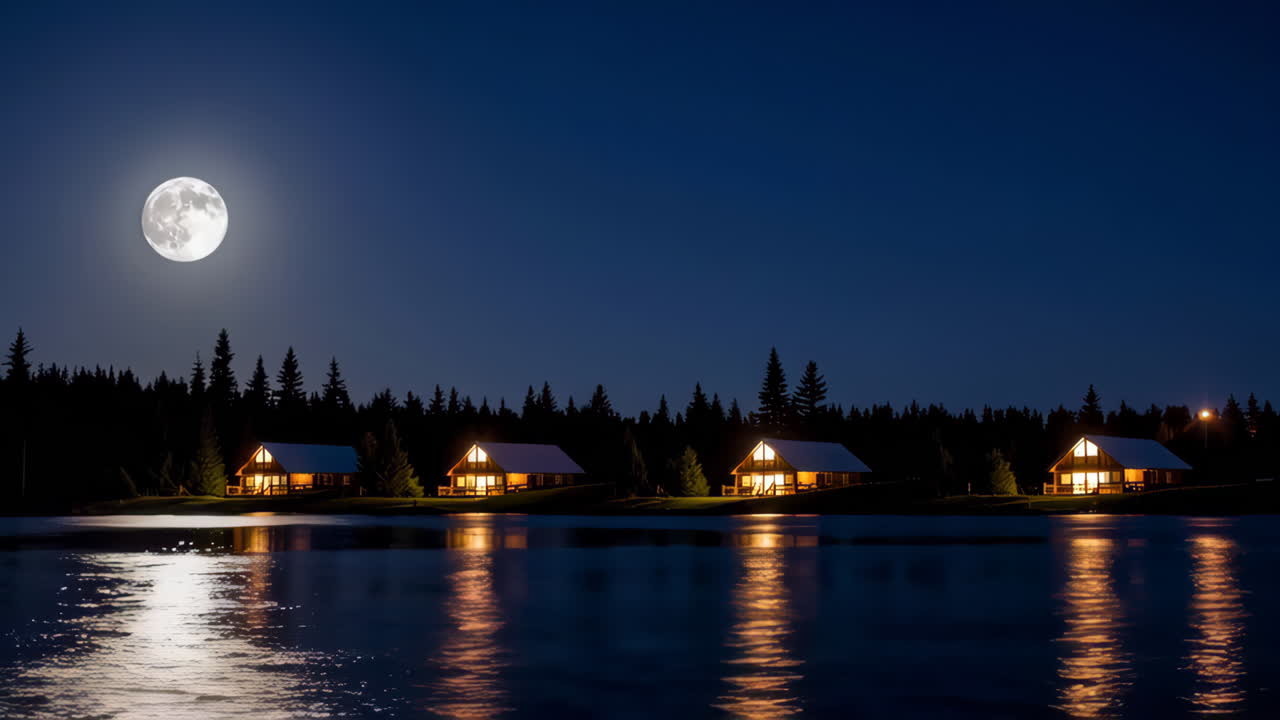 Moonlit Cabins by the Lake
