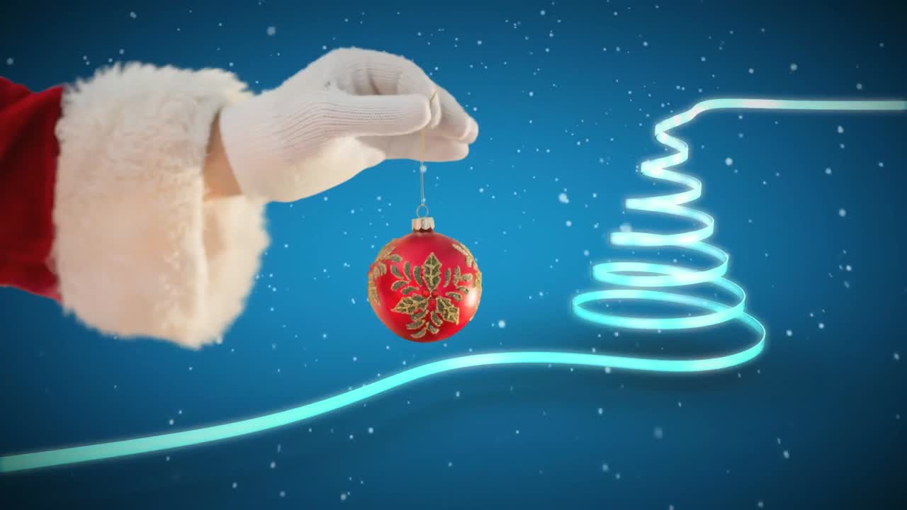 산타가 크리스마스 보블과 크리스마스 트리를 들고 있다