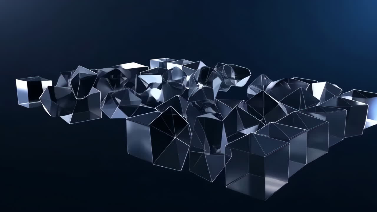 Abstract Geometric Crystal Shapes on Dark Background