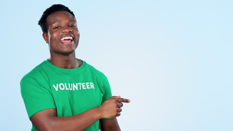 face, volunteer and black man with promotion