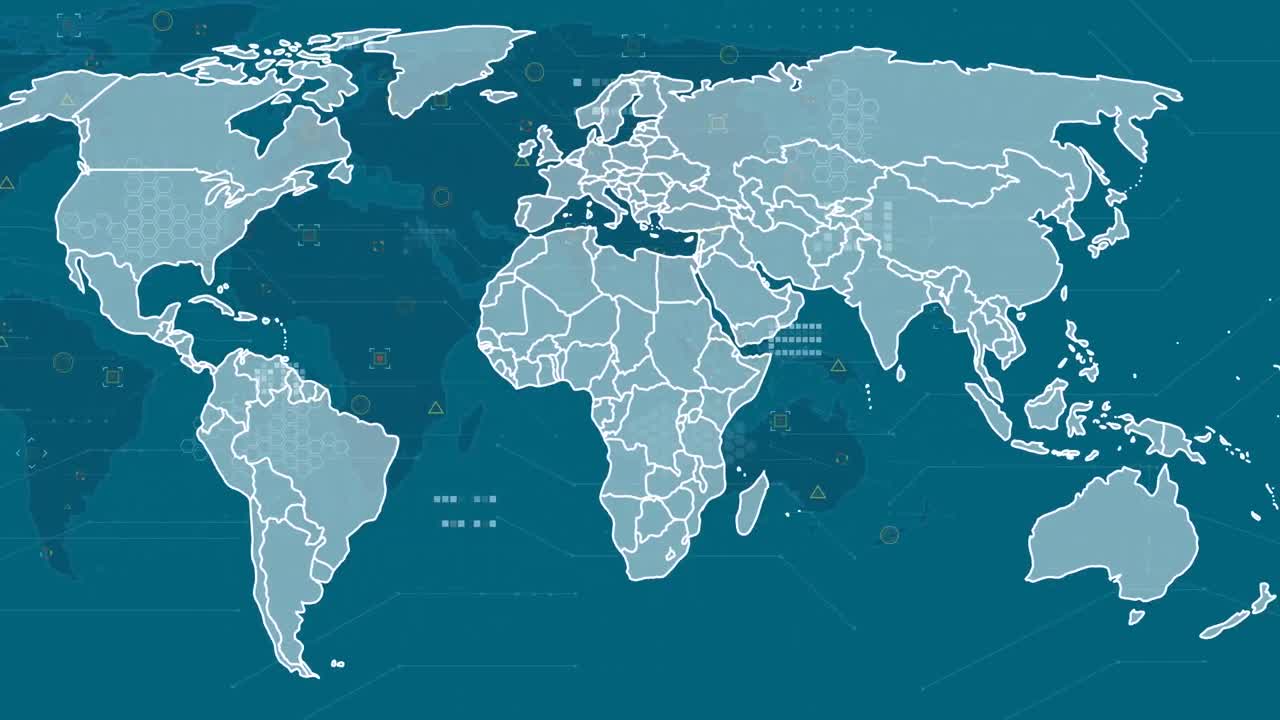 animación de la red de conexiones sobre el mapa del mundo sobre fondo azul