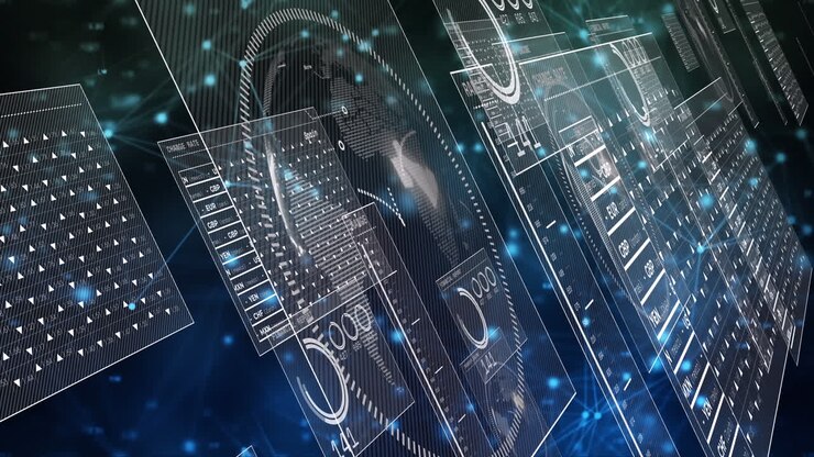 Animation of data processing on black background