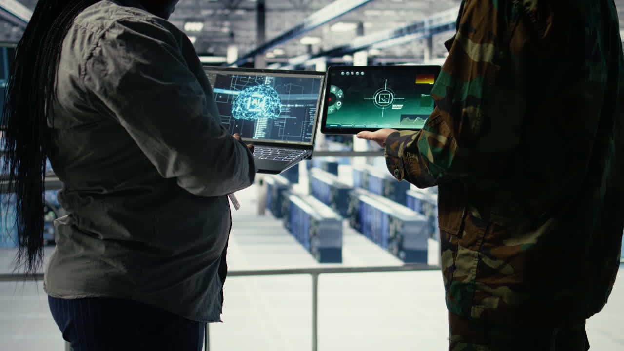 Close Up Of Army General And Coworker In Data Center Integrating Ai Into Radar