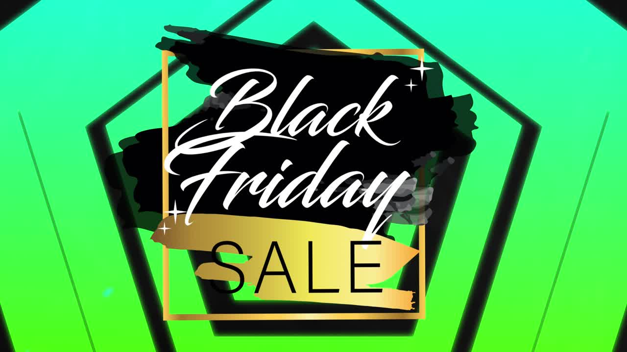 움직이는 오각형의 애니메이션과 검은 바탕에 검은 금요일 판매