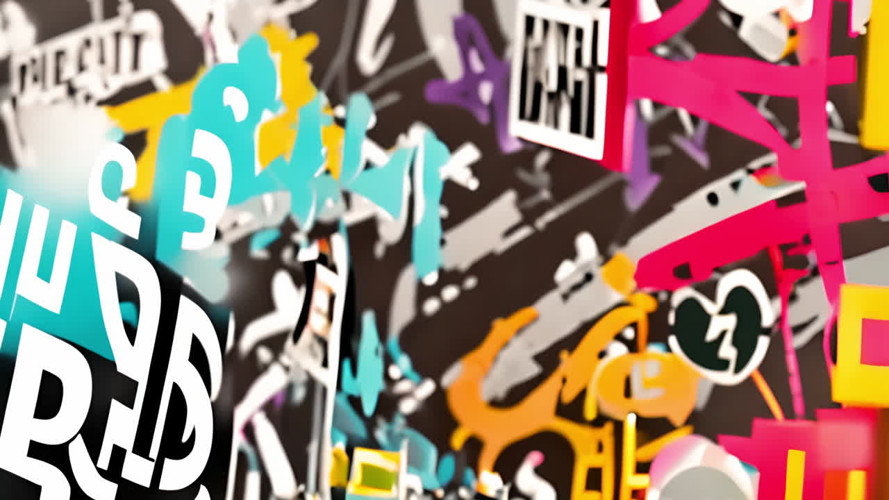 Colorful graffiti art with abstract shapes and symbols animation