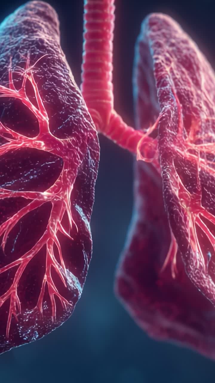 Vista anatomica dettagliata dei polmoni umani che evidenzia le strutture dei bronchi e degli alveoli in uno straordinario rendering realistico che mostra la funzionalità respiratoria