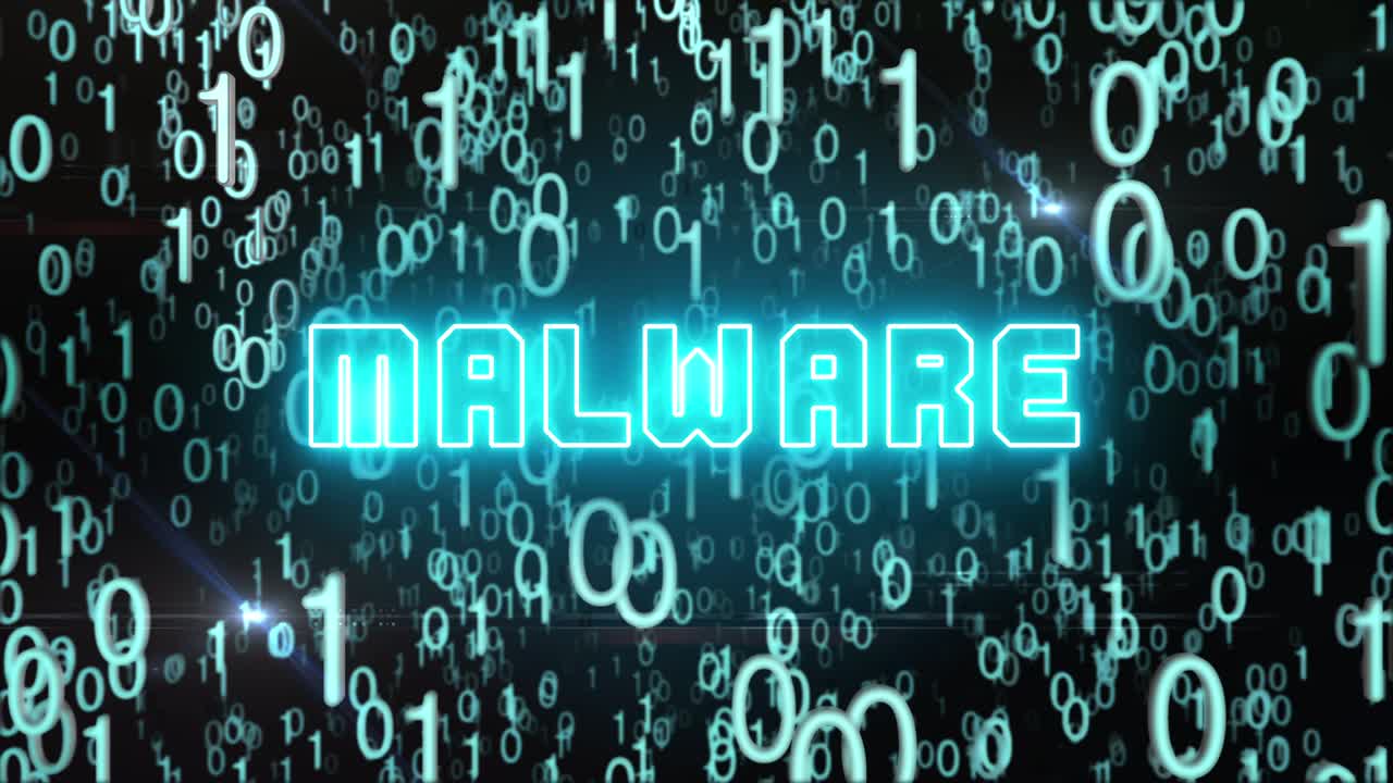 디지털 코드를 가진 파란색 악성코드 개념