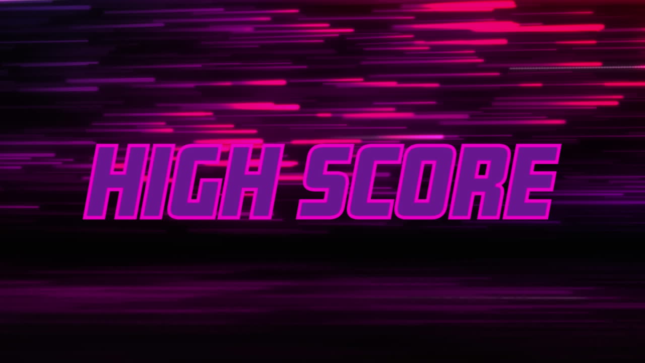 Animation of high score text over light trails on black background