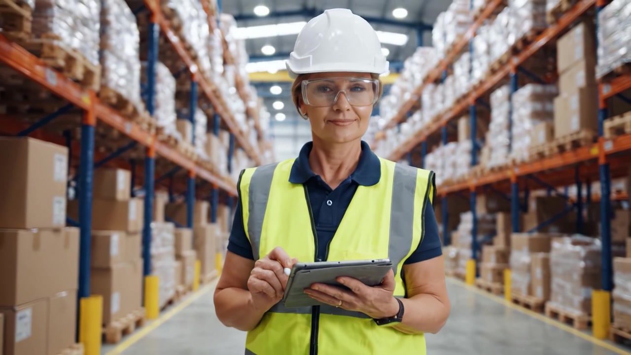 Efficienza e precisione nella logistica: un magazziniere che utilizza tecnologia e strumenti per gestire l'inventario e garantire operazioni fluide