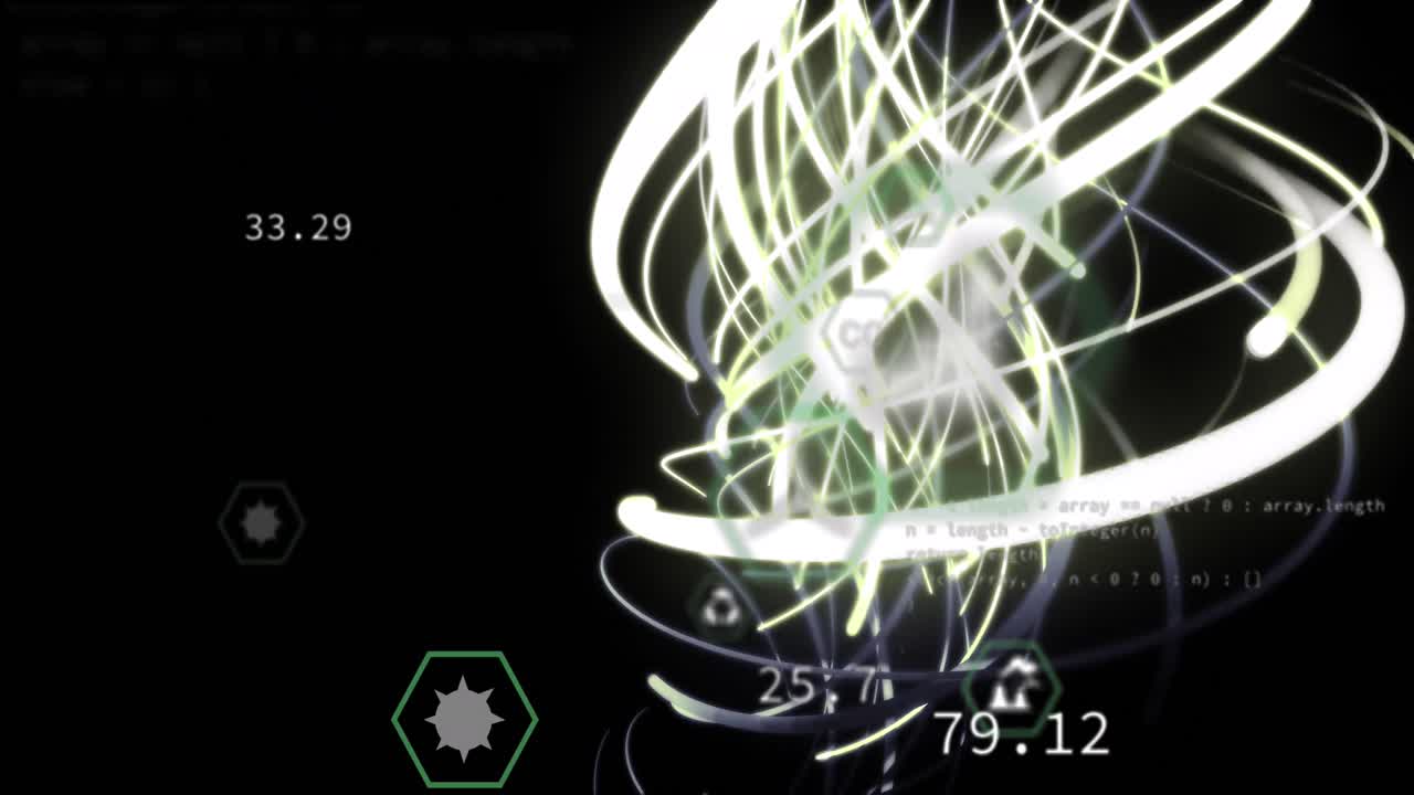 검은색 배경에 파동 빛과 에코 아이콘의 애니메이션