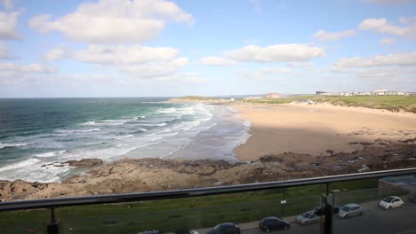 Stunning-Seascape-View-From-Fistral-Beach-Hotel-Balcony-In-Newquay,-Cornwall