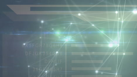 animación de la red de conexiones con puntos brillantes y procesamiento de datos