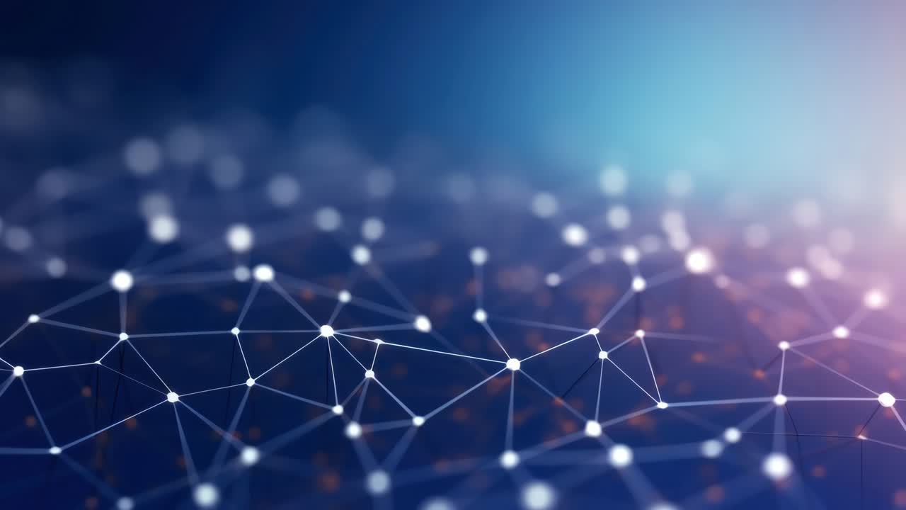 Abstract network with glowing nodes and lines, captured from a high-angle view