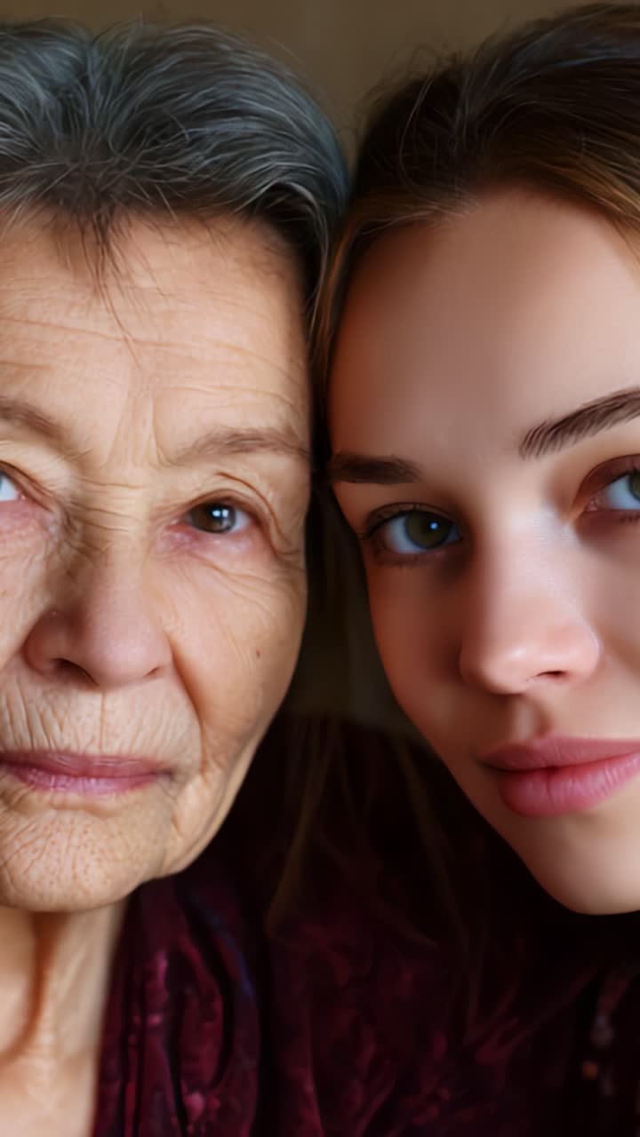 A Heartfelt Connection Captured: Generational Bonding in a Close-Up Portrait Showcasing the Beauty of Aging and Youth Side by Side in a Timeless Moment