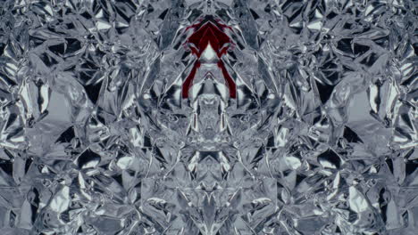 abstract crinkled aluminum foil with red stain