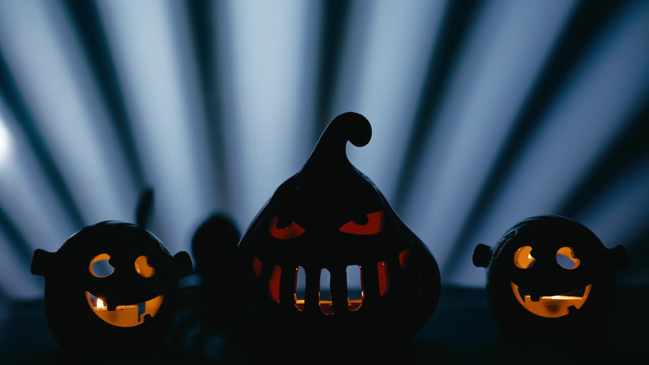 Horror Halloween Pumpkins Scary Blue Background