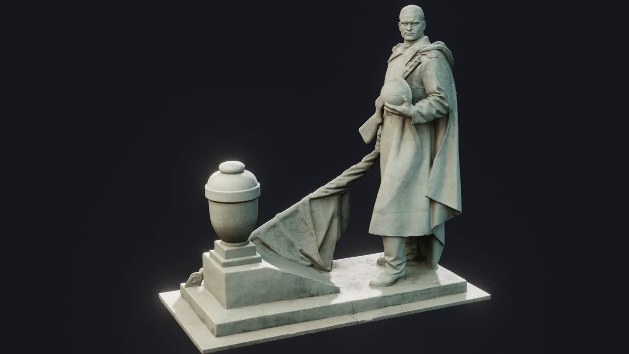 soldado soviético del complejo de tumbas para soldados soviéticos muertos en acción durante la liberación de viena en el cementerio central de viena, estatua, cg, órbitas de cámara