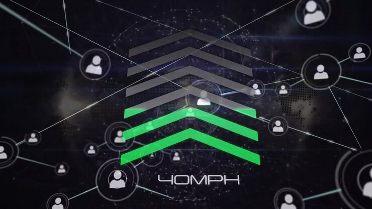 Animation of data processing over media icons and shapes