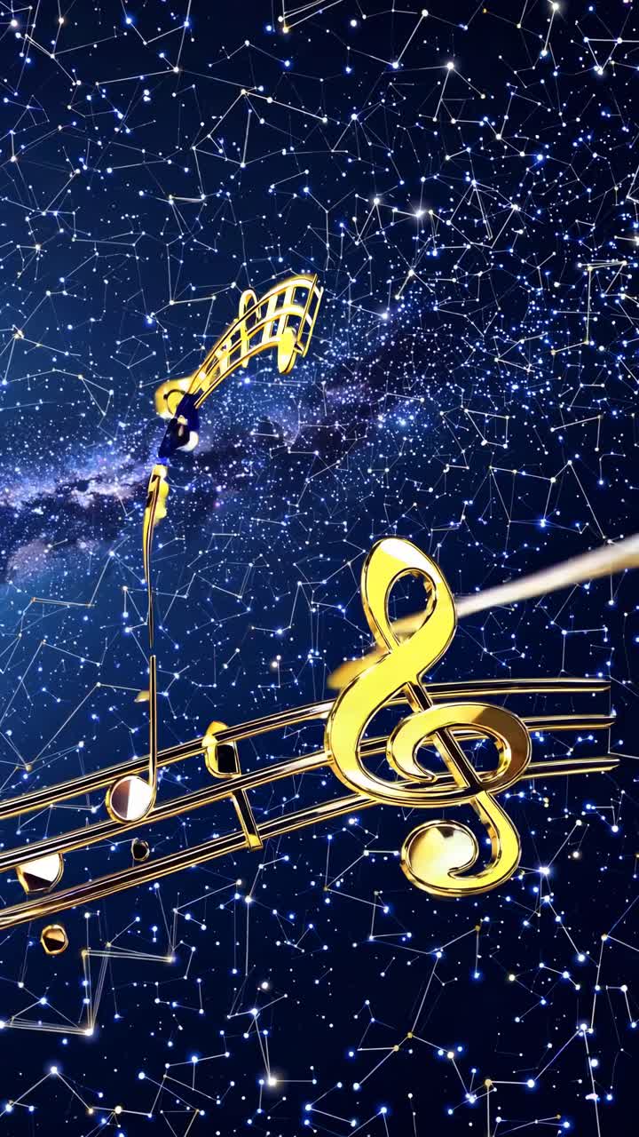 A cosmic-themed video concept with golden musical notes floating in space