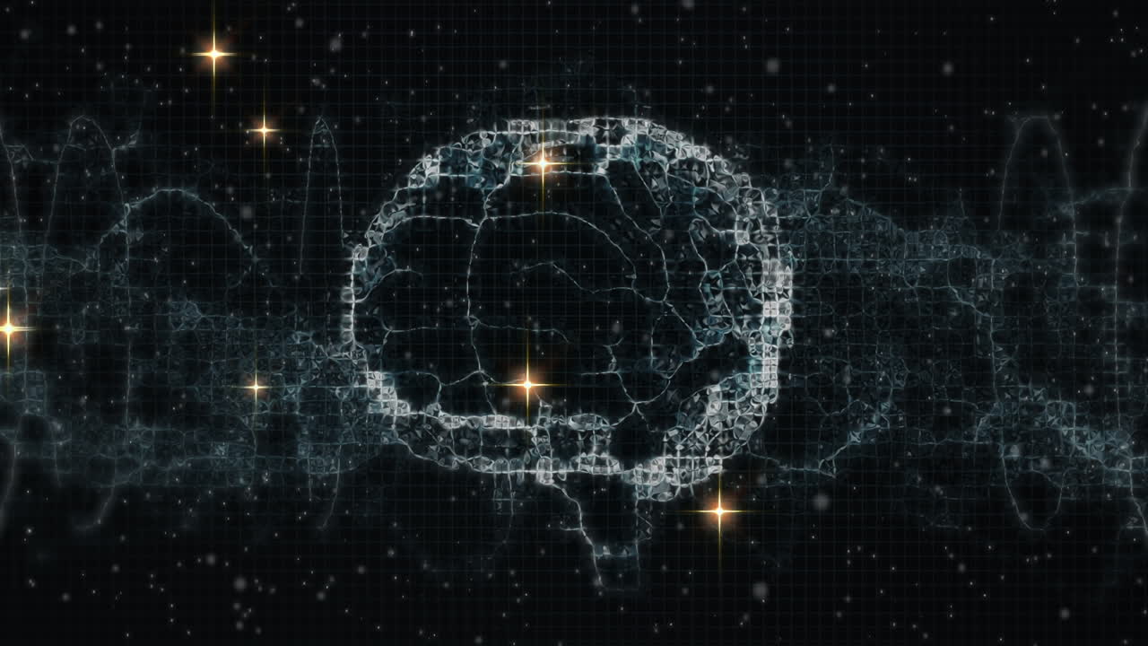 animación del cerebro que aparece sobre estrellas en fondo negro