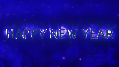 happy new year in flames on blue background