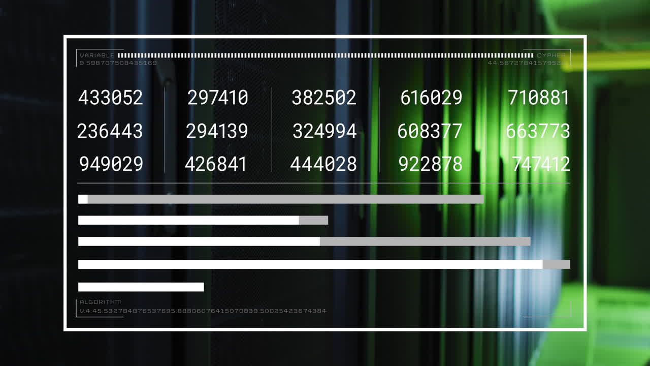 animación de la interfaz con el procesamiento de datos contra la sala de servidores de computadoras