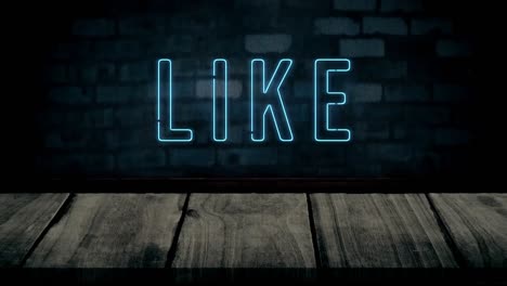 animation of blue neon style word like flickering on black brick background