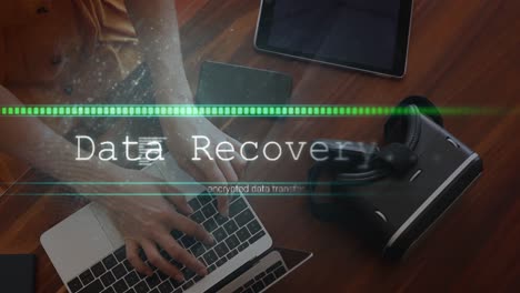 animation of data processing over caucasian businessman using laptop