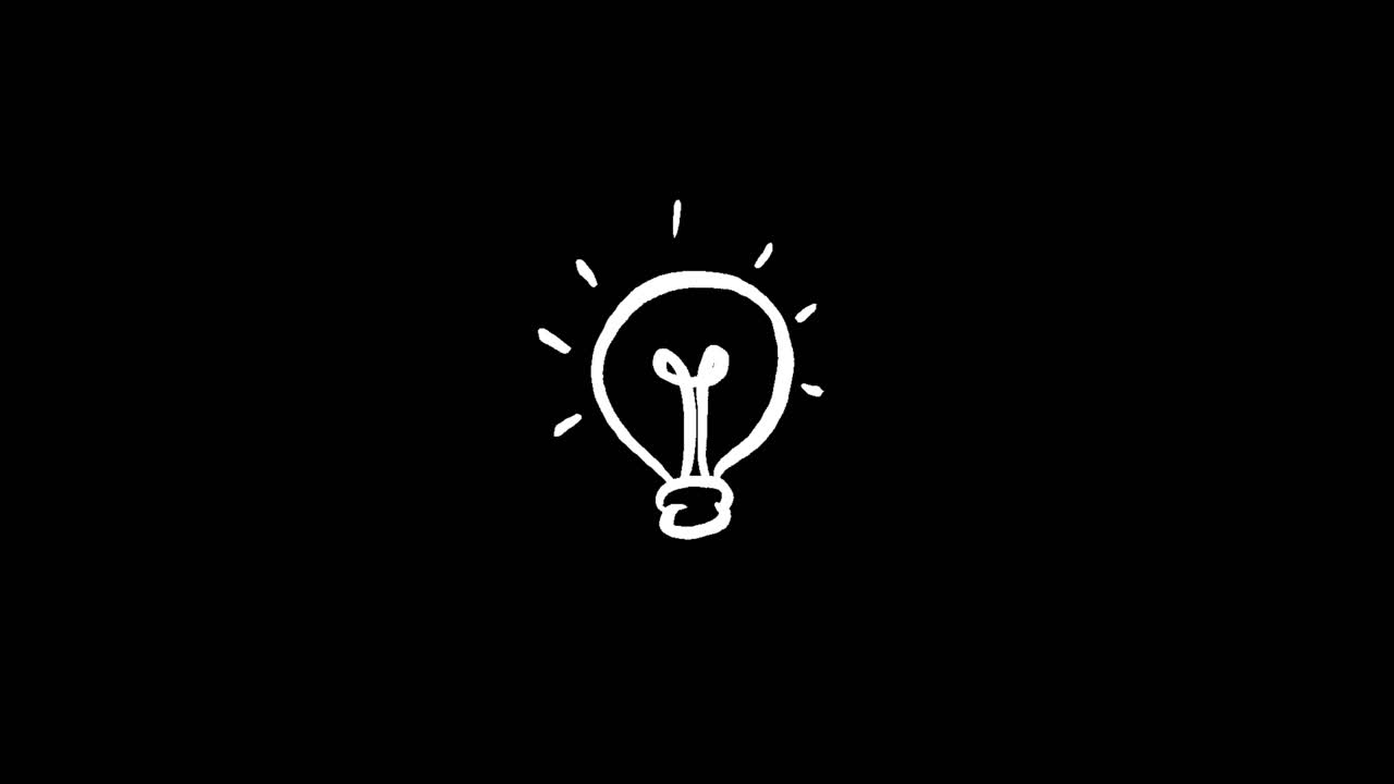 Icona di lampadina disegnata a mano che sfarfalla su sfondo nero