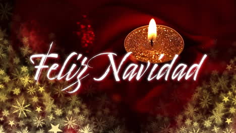 animación del texto de feliz navidad sobre la decoración navideña y el fondo de las velas
