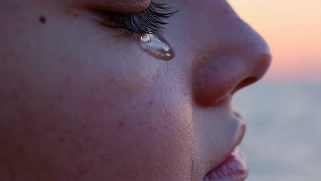 close-up of a tear on a person's face