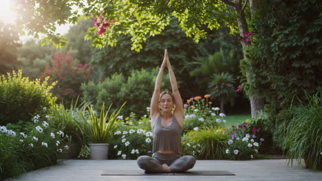 woman practicing yoga in a peaceful garden