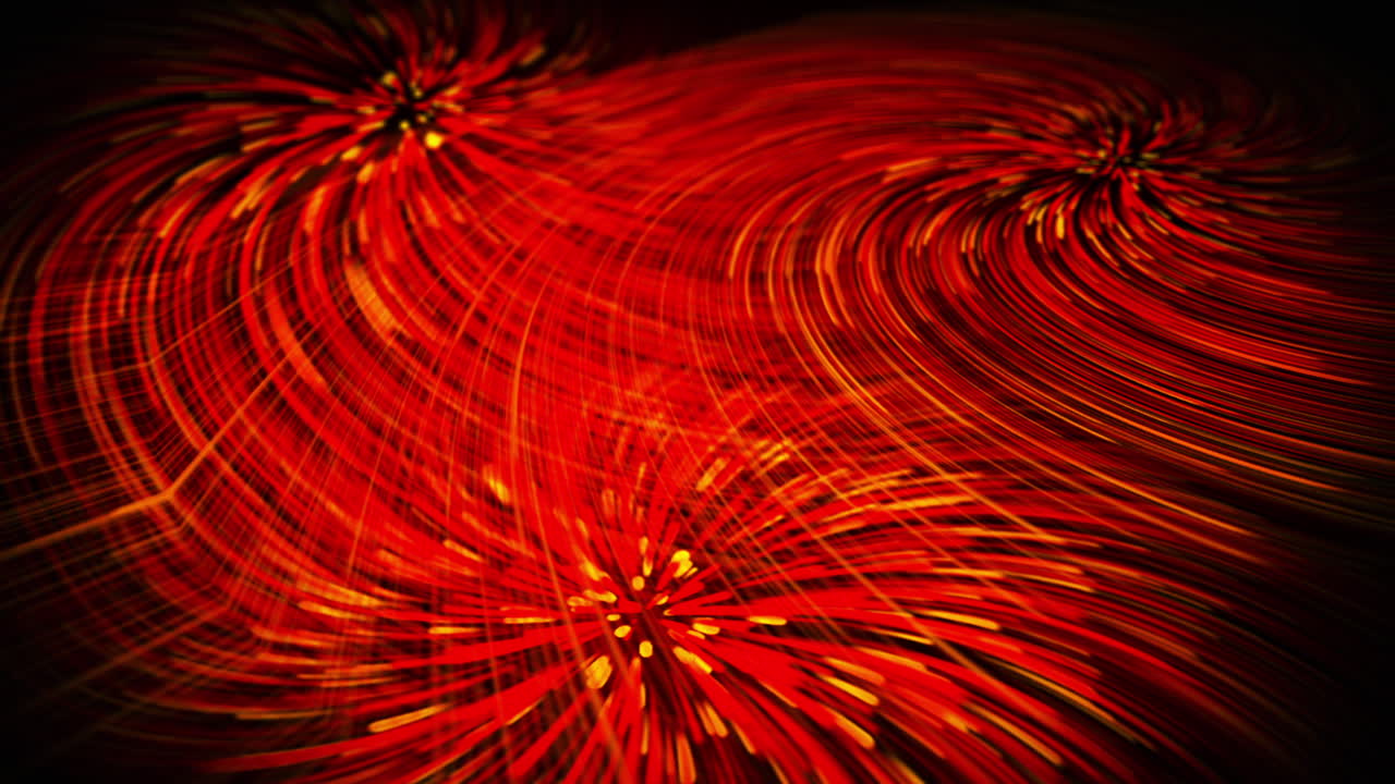 Red stars black night sky on loop background. Abstract light glitter. Fantasy swirly sparkles. Shine christmas texture, magic glow.