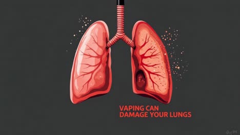 Illustration depicting human lungs in vibrant colors, highlighting the potential damage caused by vaping, with a clear warning message about lung health and the risks associated with vaping