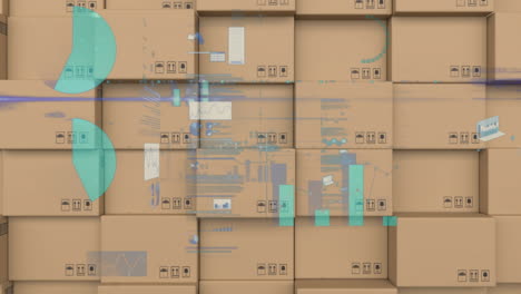 animación del procesamiento de estadísticas sobre cajas de cartón
